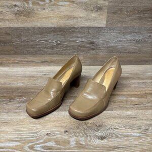 Antonio Melani Beige Leather Block Heel Pumps Women's Size 6.5